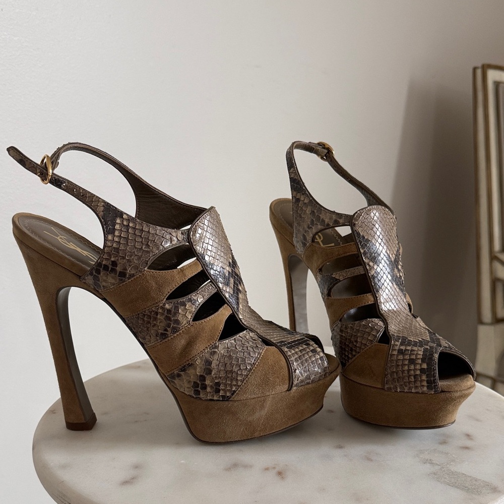 Yves Saint Laurent Brown Snakeskin Heels